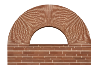Brick archway with decorative openings on top isolated on transparent background