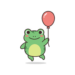 Obraz premium Cartoon Frog Holding Red Balloon Illustration