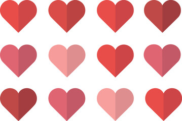 Red Heart Icon Set Vector, Love Symbol Color Variations.
