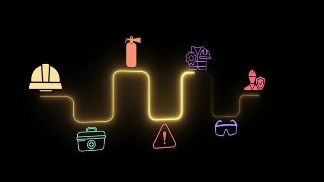 Workplace safety technology concept on the transparent background. Workplace safety technology in working process with safety culture and training. Motion graphics of self protection idea. 4k video.
