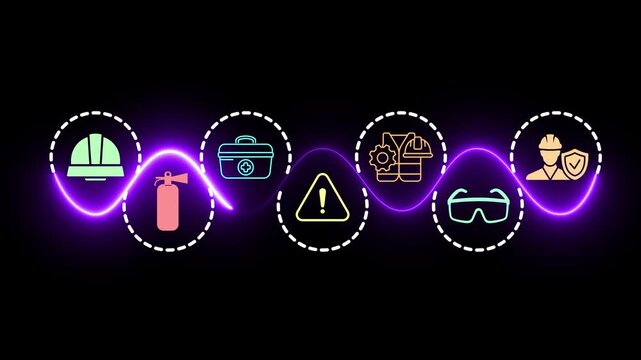 Workplace safety technology concept on the transparent background. Workplace safety technology in working process with safety culture and training. Motion graphics of self protection idea. 4k video.
