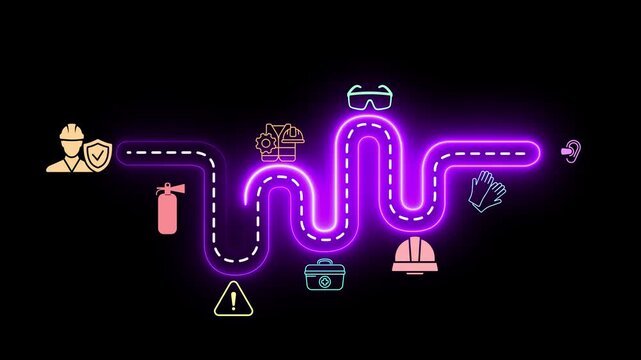 Workplace safety technology concept on the transparent background. Workplace safety technology in working process with safety culture and training. Motion graphics of self protection idea. 4k video.