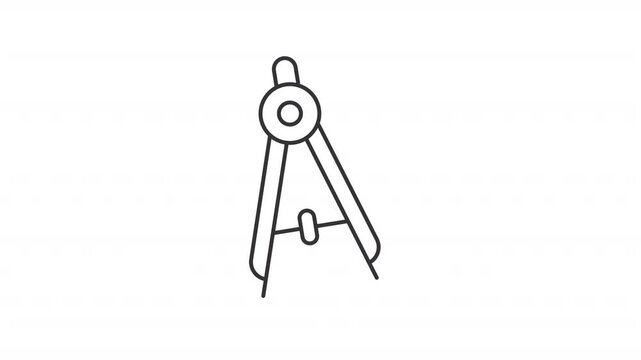 Animated geometry compass line icon. Professional drawing tool animation. Round shapes creating instrument. Education essentials. Outline element on white background. HD video with alpha channel