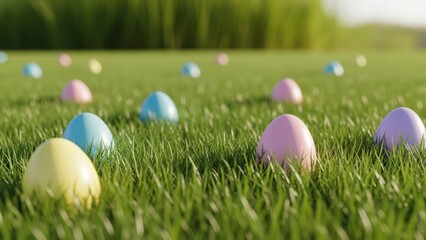 Naklejka premium Colorful Easter Eggs Hidden in Green Grass
