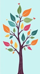 Obraz premium A tree with colorful leaves and hearts on it genealogy tree concept