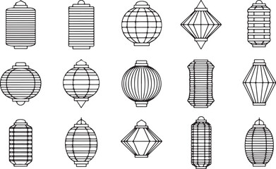 Collection of various traditional Asian lanterns in outline style. © HexaFrame