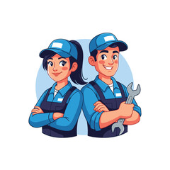 Cute cartoon police officer in uniform smiling and wearing a hat on a white background illustration