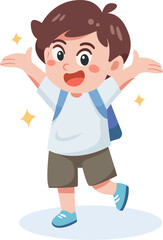 Excited Schoolboy Character with Backpack