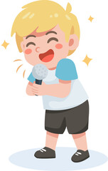 Happy Little Boy Singing Karaoke