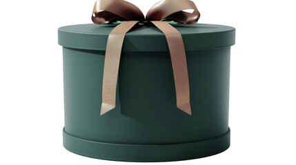 Green gift box with a satin ribbon 3D render isolated on a white background