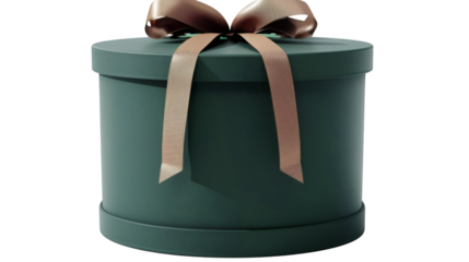 Green gift box with a satin ribbon 3D render isolated on a white background