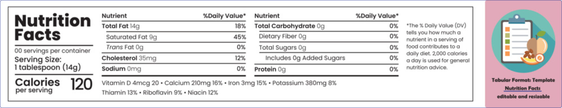 Nutrition facts, Supplement facts, Vitamin facts, Nutrition facts template, Editable nutrition label template, nutritional value, nutrition list, Easy-to-Update Nutrition Facts Labels, Tabular Format