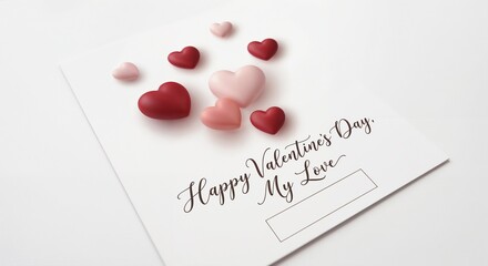 Minimal Valentine&rsquo;s Day Card with Floating Hearts on White Background