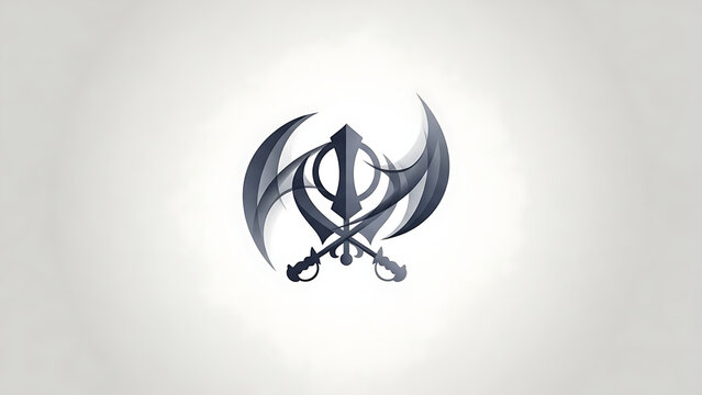 stylized sikh khanda symbol with crossed kirpans in abstract modern design