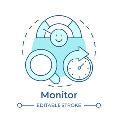 Fototapeta premium Monitor soft blue concept icon. Performance review, efficiency evaluation. Quality control. Round shape line illustration. Abstract idea. Graphic design. Easy to use in booklet, article