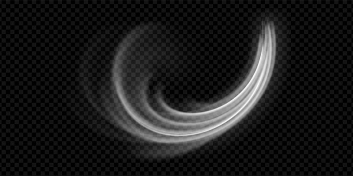 Cool wind flow with air breeze effect and fresh stream on black background. White wave motion with clean texture and abstract speed lines. Isolated vector png for conditioner display with light glow