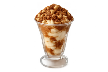 Ice cream sundae with chocolate and caramel topping