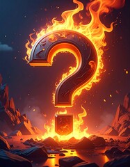 Fiery Question Mark - A Burning Symbol of Inquiry and Mystery in a Dramatic Scene.