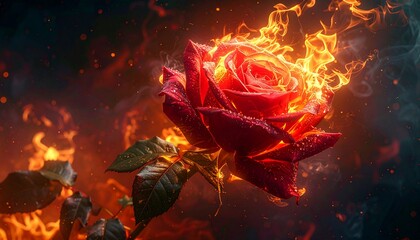 Fiery Rose - A Stunning Visual Depiction of Burning Petals and Intense Flames.