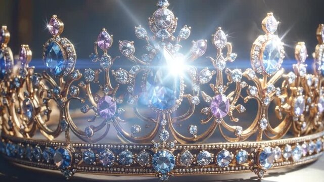 Elegant golden crown adorned with sparkling gemstones, a symbol of royalty and power.