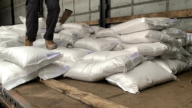 Men discovered a batch of drugs in white bags in a truck.