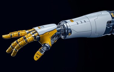 Futuristic design featuring a robot arm model in a sleek, digital environment.