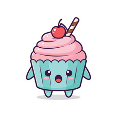 Cute Cartoon Cupcake Character Illustration
