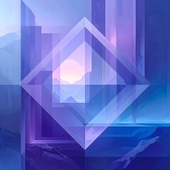 Geometric Landscape with Sun and Mountains