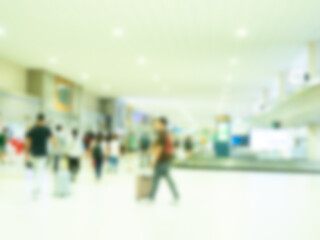Blur abstract terminal airport with people walking. for article travel or transportation by airplane.
