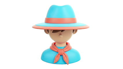 3D Cartoon Character Icon with Hat and Scarf