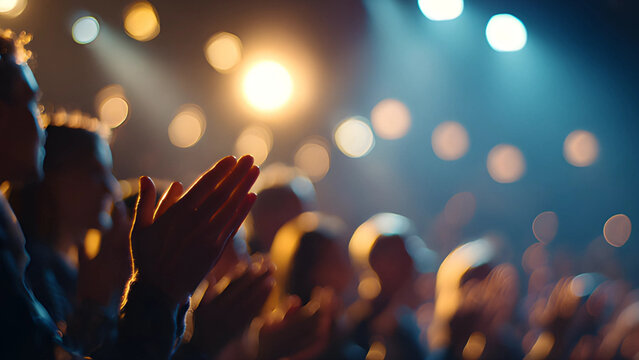 Conference people giving an applause silhouette. Team of workers clapping hands for their colleague, best employee of the month, year, award winning team achievement celebration. Standing ovation. 