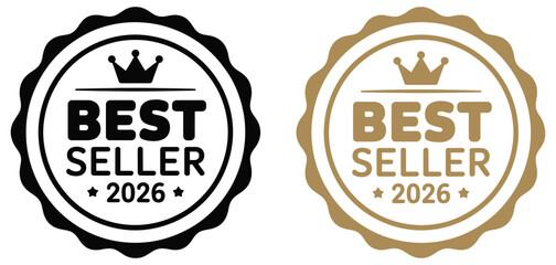 Obraz premium Best Seller 2026 vector, gold best seller 2026 label, preferred design for top selling products, logo for high-selling items with gold color.