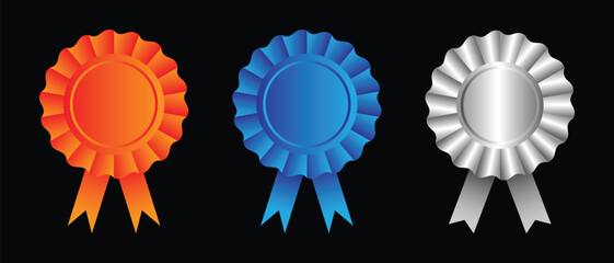 Badge, Award and medal design. Award, medal and Exclusive membership Badge design. Badge icon design. Golden, silver, bronze medal with ribbon. Best seller badge vector icon. Vector illustration.