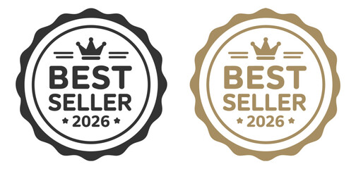 Obraz premium Best Seller 2026 vector, gold best seller 2026 label, preferred design for top selling products, logo for high-selling items with gold color.