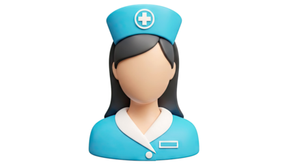 3D Render of a Nurse Icon with Blue Uniform