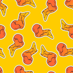 Fried chicken seamless pattern background. Fried chicken wings pattern. Cartoon fried chicken pattern background. Fast food pattern background.