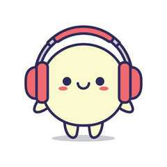 Cute Cartoon Character Wearing Headphones Listening to Music