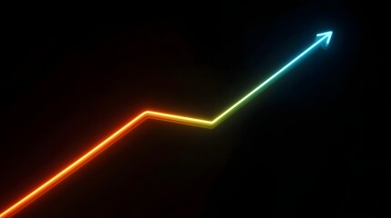 Vibrant neon line graph displaying an upward trend with a spectrum of colors against a dark background symbolizing growth
