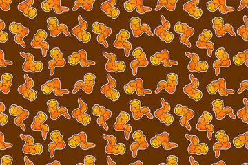 Fried chicken seamless pattern background. Fried chicken wings pattern. Cartoon fried chicken pattern background. Fast food pattern background.