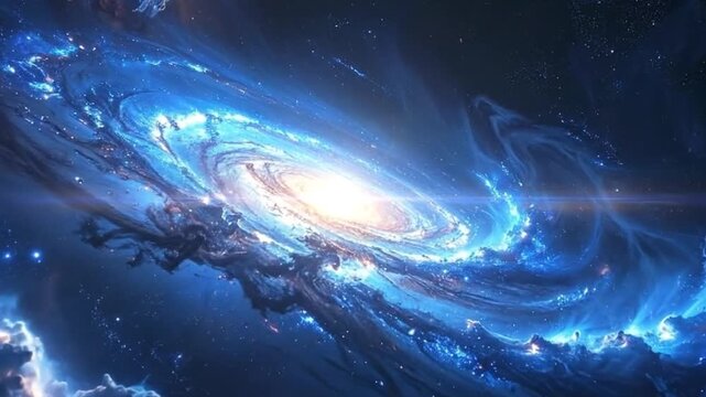 Vibrant cosmic spiral with swirling clouds of gas and stardust.