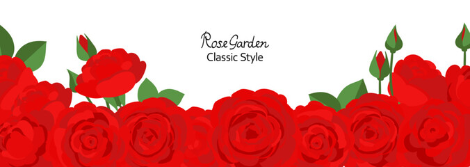 白地に真っ赤なバラがボーダー状に並んだ背景イラスト