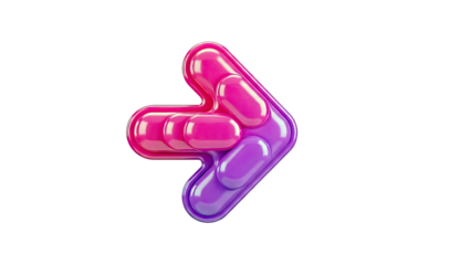 Glossy 3D Arrow Icon with Pink and Purple Gradient