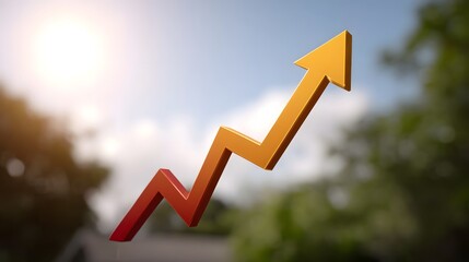 A vibrant 3D arrow symbolizes upward growth and increasing success against a bright natural background