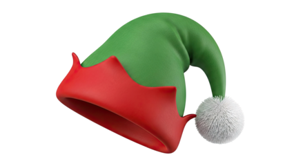Green and Red Elf Hat with White Pom-Pom