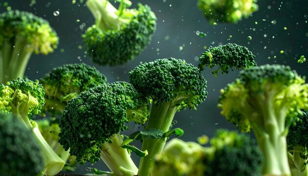 Fresh Broccoli Florets Floating in Water - Healthy Green Vegetable Food Photography. - Powered by Adobe