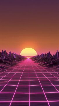 Digital Sunset Fade from Pixel Orange to Synthwave Pink to Vaporwave Purple, 9x16 Retro Gradient Background, Neon Cyber Aesthetic, Vibrant Futuristic Color Transition, Synthwave Vaporwave Vertical Omb
