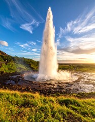 Geysir Erupting with a Towering Column of Water