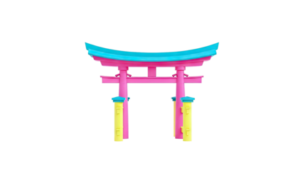 Stylized Torii Gate with Pink, Teal, and Yellow Colors