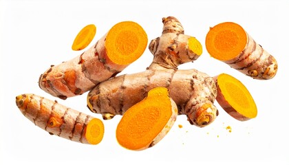 Fresh Turmeric Roots and Slices - Vibrant Spice for Culinary and Medicinal Uses.