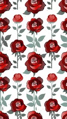 vector seamless pattern vertical with red roses on white background